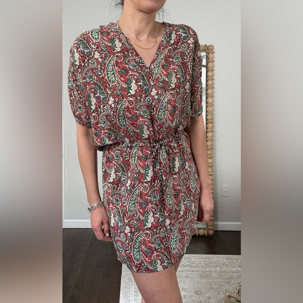 Tolani Red and Green Paisley Floral Silk Dress XS